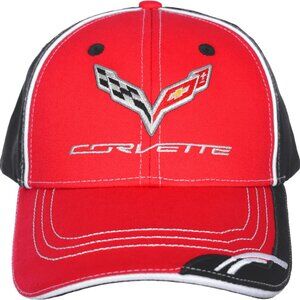 JH Design Men's Chevy Corvette C7 Logo Cap Adjustable Red & Black Hat